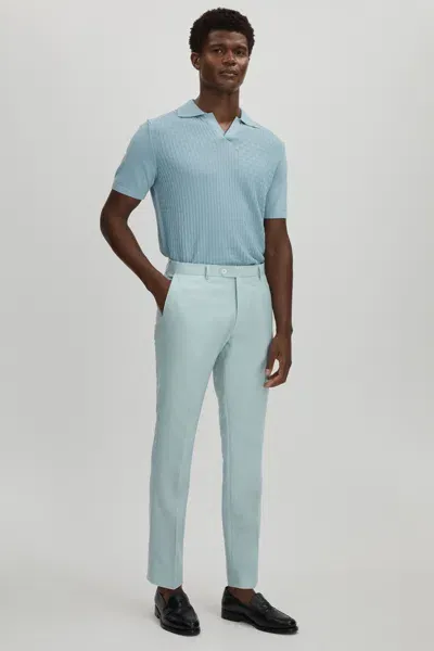 Oscar Jacobson Slim Fit Blue Wool Trousers