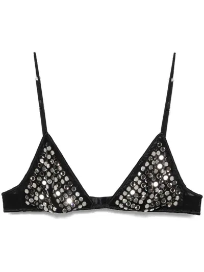 Oseree Crystal-embellished Triangle Bra In Black