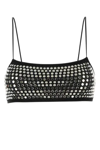 Oseree Embellished Stretch Mesh Bra In Black