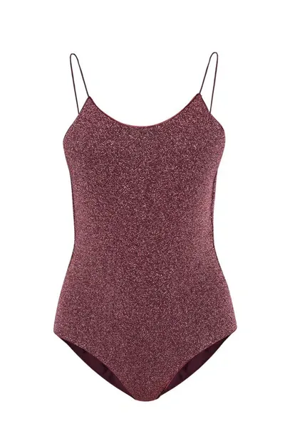 Oseree Womens Aubergine Lumiere Metallic-thread Swimsuit In Pink