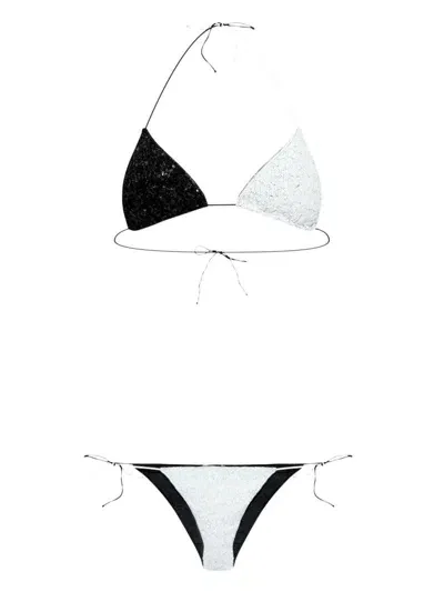 Oseree Sequin-embellished Triangle-cup Bikini In Black