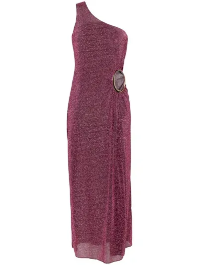 Oseree Lumiere One-shoulder Cut-out Woven Maxi Dress In Pink & Purple