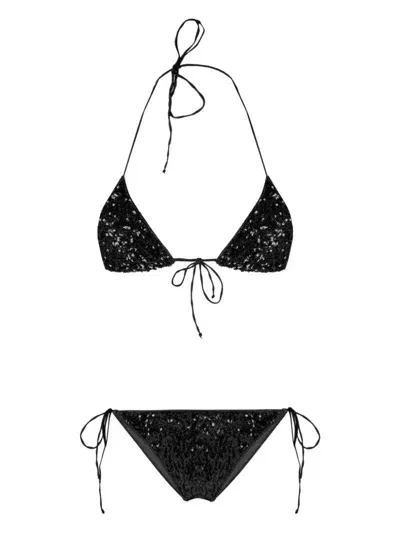 Oseree Sequin-embellished Self-tie Bikini Set In Black