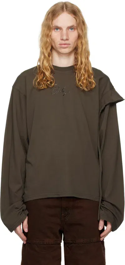 Ottolinger Brown Deconstructed Longsleeve T-shirt In Dark Brown Wash