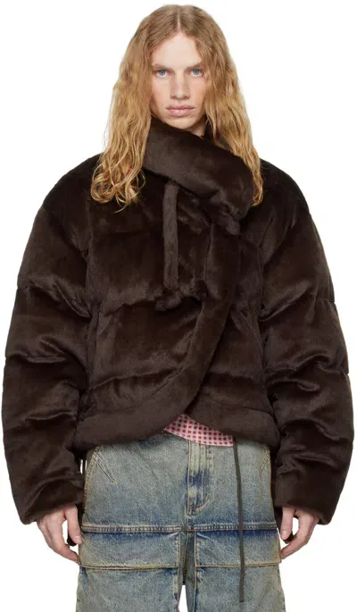 Ottolinger Brown Furry Strappy Puffer Down Jacket In Dark Brown