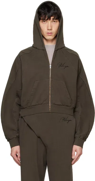 Ottolinger Brown Multiline Zip Hoodie In Dark Brown Wash