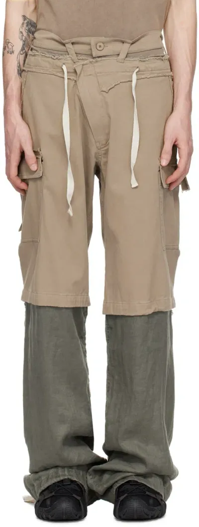 Ottolinger Gray & Khaki Baggy Cargo Pants In Olive Grey