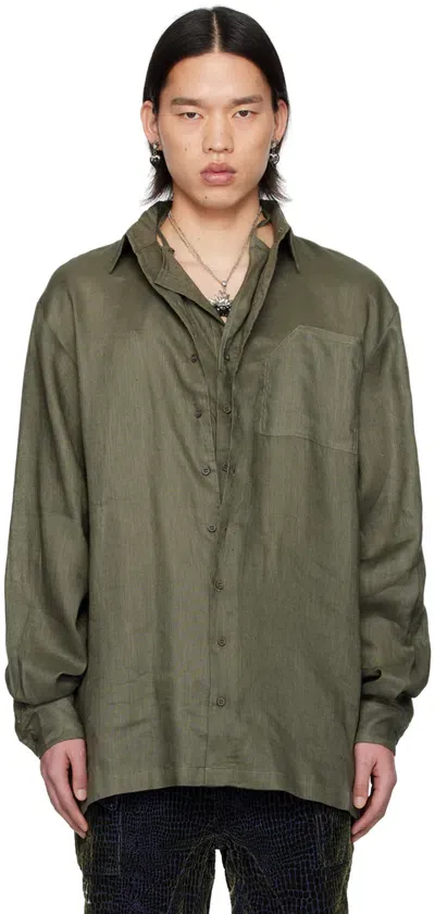 Ottolinger Khaki Spread Collar Shirt In Olive