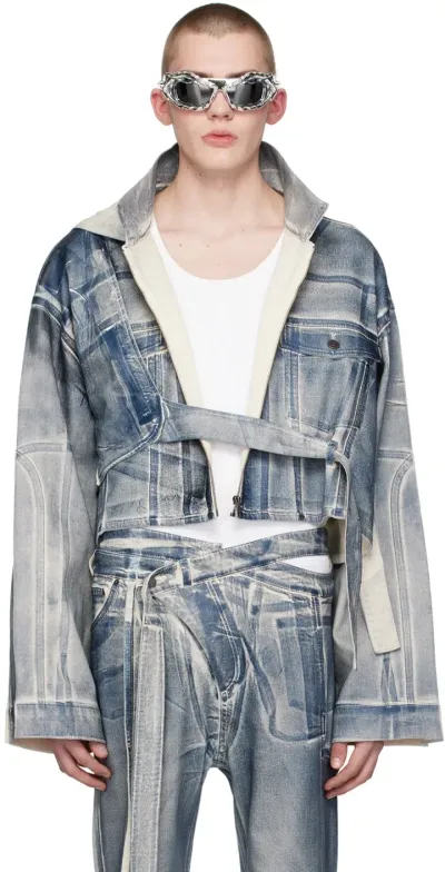 Ottolinger Ssense Exclusive Blue Denim Jacket In Sand / Blue Paint