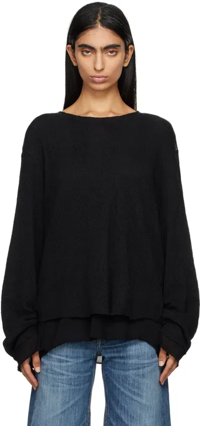 Our Legacy Black Double Lock Long Sleeve Sweater In Black Crochet Stripe