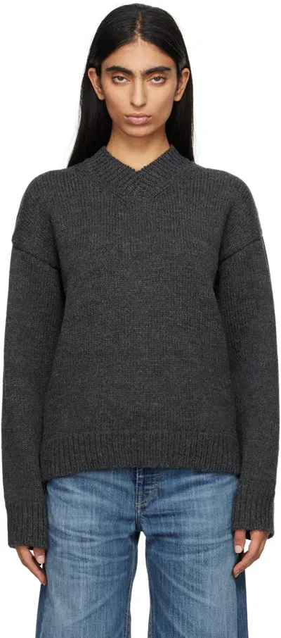 Our Legacy Gray Sonar V-neck Sweater In Ash Melange Wool