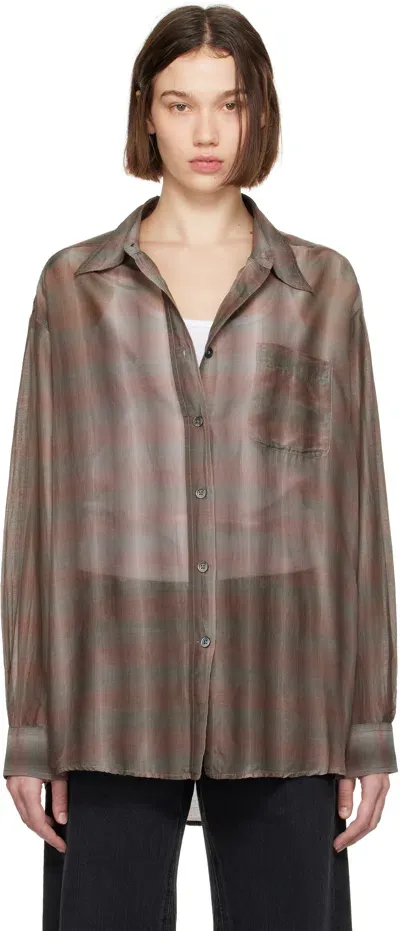 Our Legacy Taupe Favourite Shirt In Screen Check Silk