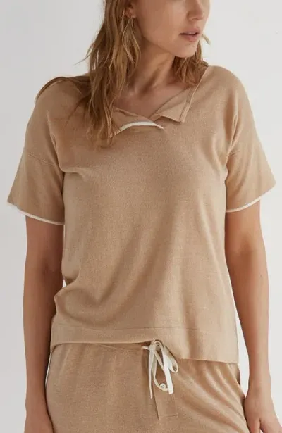 Oyun Split Neck Tee In Camel