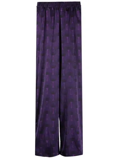 Ozwald Boateng Elastic Waist Printed Silk Trousers In Purple