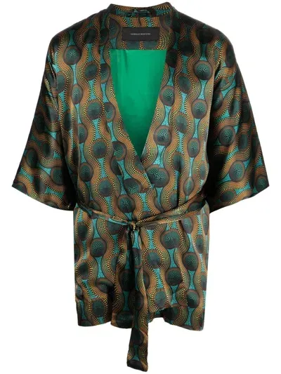 Ozwald Boateng Printed Silk Short Kimono In Multi