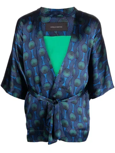 Ozwald Boateng Printed Silk Short Kimono In Blue