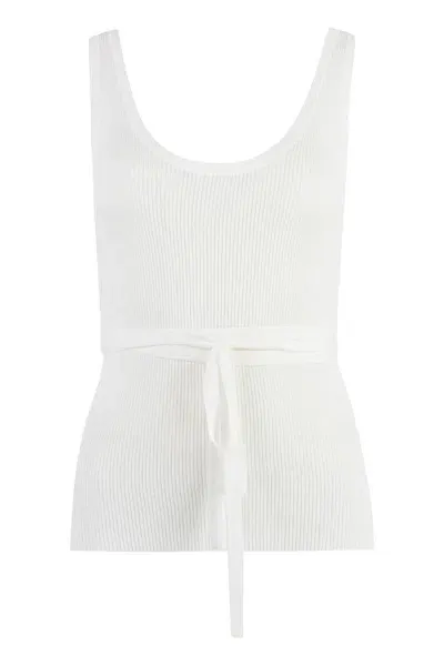 P.a.r.o.s.h Knitted Crop Top Ribbed Tank Top In White