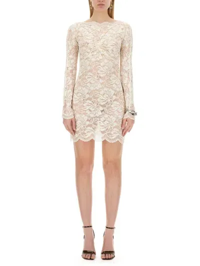 Rabanne Paco  Scallop Hem Floral Lace Mini Dress In White