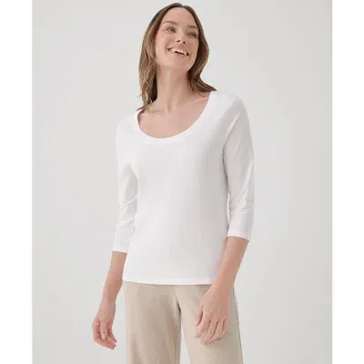 Pact Organic Cotton Softspun Scoop Neck 3/4 Sleeve Tee In White