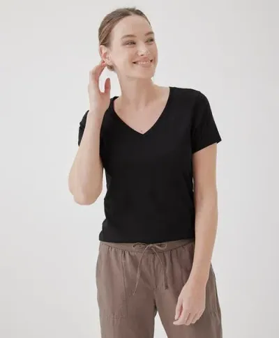 Pact Organic Cotton Softspun V-neck Tee In Black