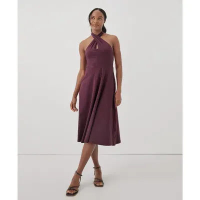 Pact Organic Fit & Flare Modern Halter Dress In Maroon