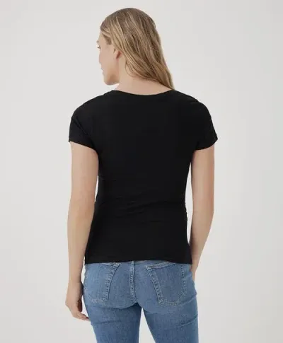 Pact Organic Maternity Ruched V-neck Tee In Black