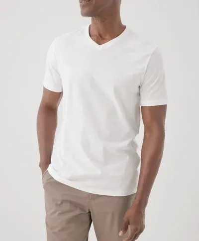 Pact Organic Softspun V-neck Tee In White