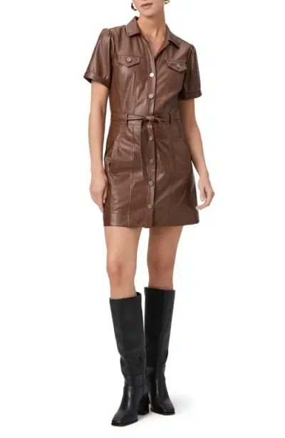 Paige Amina Faux Leather Mini Shirtdress In Landslide