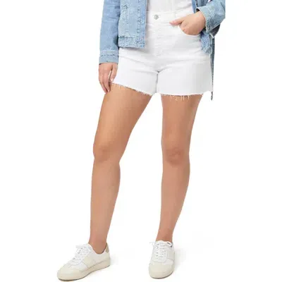 Paige Asher Raw Hem High Waist Denim Shorts In Lived In Crisp White