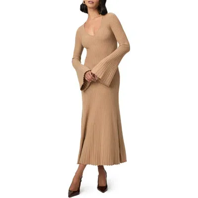 Paige Bel Long Sleeve Rib Sweater Dress In Dark Camel