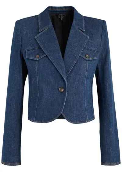 Paige Betania Stretch-denim Blazer In Dark Blue