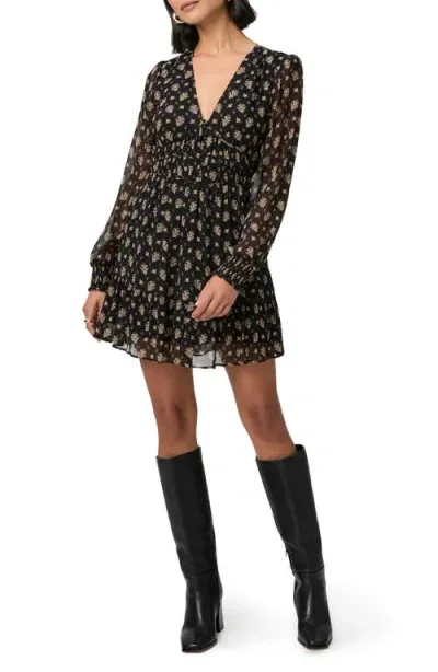 Paige Brasserie Floral Long Sleeve Silk Minidress In Black Multi