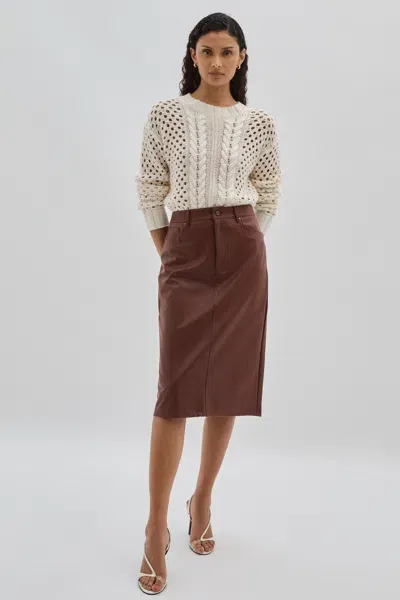 Paige Faux-leather Midi Brown Skirt