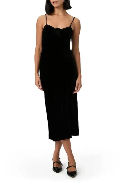 Paige Gais Rosette Velvet Midi Dress In Black