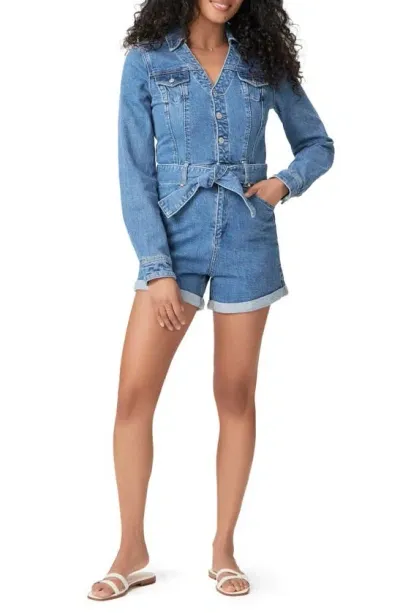 Paige Maggy Tie Waist Long Sleeve Denim Romper In Tracey