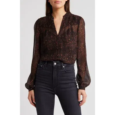 Paige Monika Crinkle Silk Top In Black/golden Tan