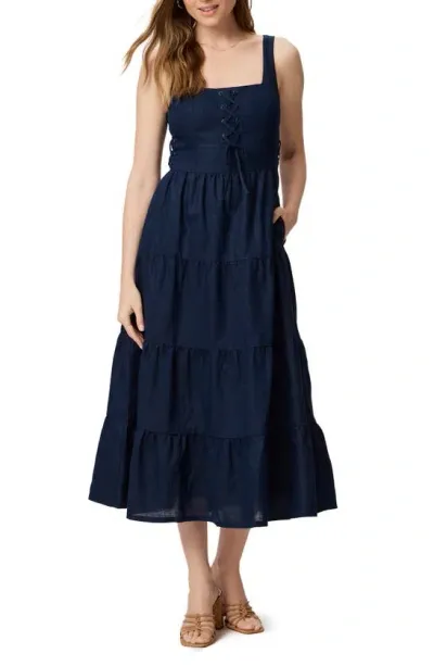 Paige Ophella Sleeveless Linen & Cotton Sundress In Navy