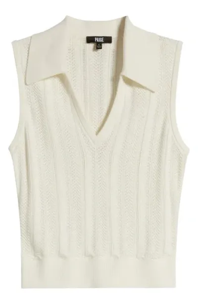 Paige Rossana Pointelle Johnny Collar Sweater Vest In Ivory