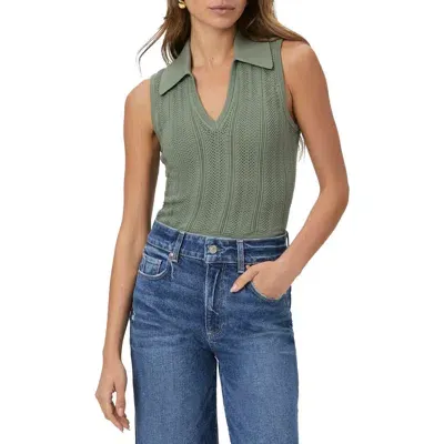 Paige Rossana Sleeveless Pointelle Polo Sweater In Aloe