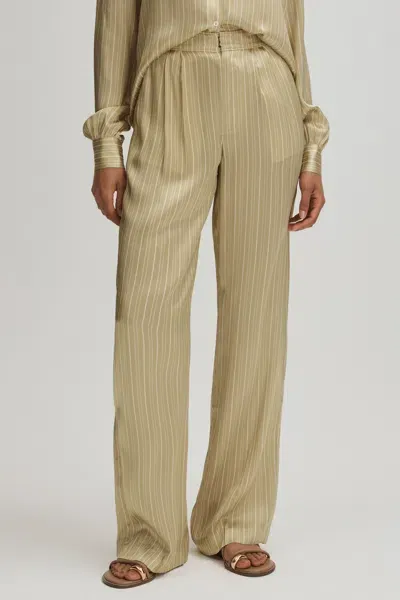 Paige Silk Striped Wide Leg Trousers In Olive