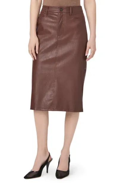 Paige Siren Faux Leather Midi Skirt In Rum Raisin