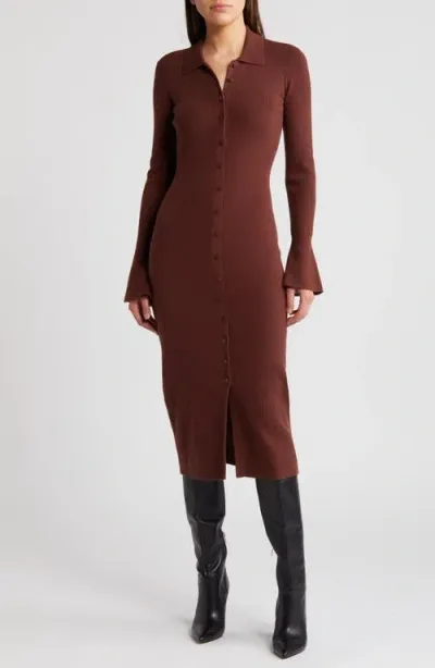 Paige Tascha Long Sleeve Rib Cardigan Sweater Dress In Burnt Umber