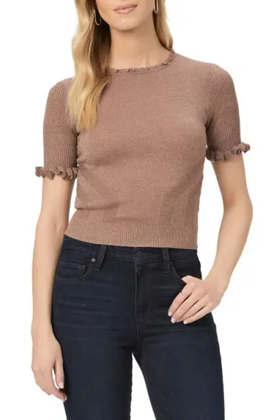 Paige Triste Metallic Short Sleeve Sweater In Brown W/gold Metallic