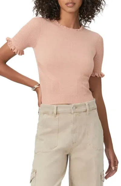 Paige Triste Metallic Short Sleeve Sweater In Peach W/peach Metallic