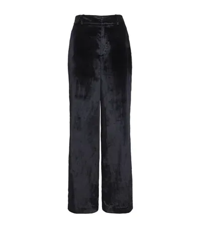 Paige Chateau High Waist Wide Leg Velvet Pants In Midnight