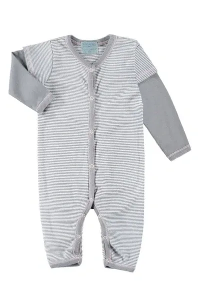 Paigelauren Babies' Classic Supersoft Stripe Cotton Blend Romper In Gray