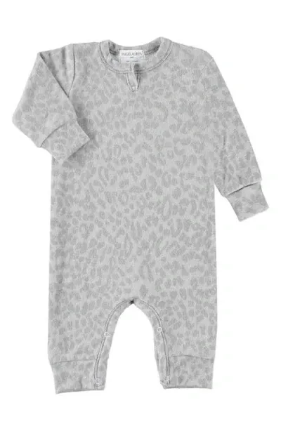 Paigelauren Babies'  Hacci Animal Print Long Sleeve Split Neck Romper In Taupe