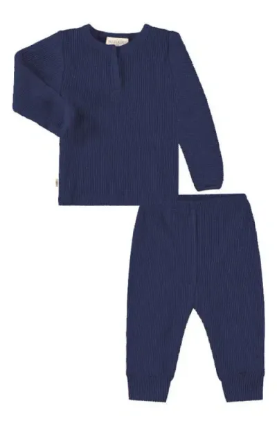 Paigelauren Babies'  Stretch Organic Cotton Blend Thermal Top & Leggings Set In Blue