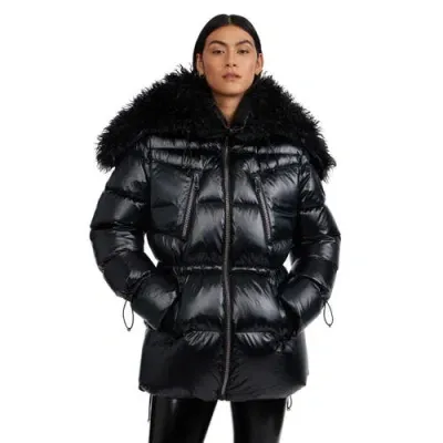 Pajar Electra Mid Puffer With Detachable Shearling Lined Split Hood In Black