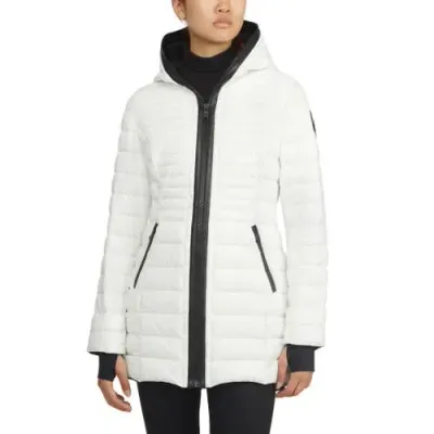 Pajar Lyvien Light Weight Packable Puffer With Zip To Top Fixed Hood In White Op